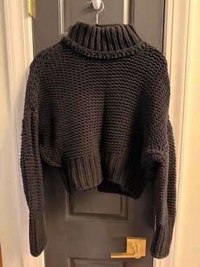 Free People Black Chunky Turtleneck Sweater